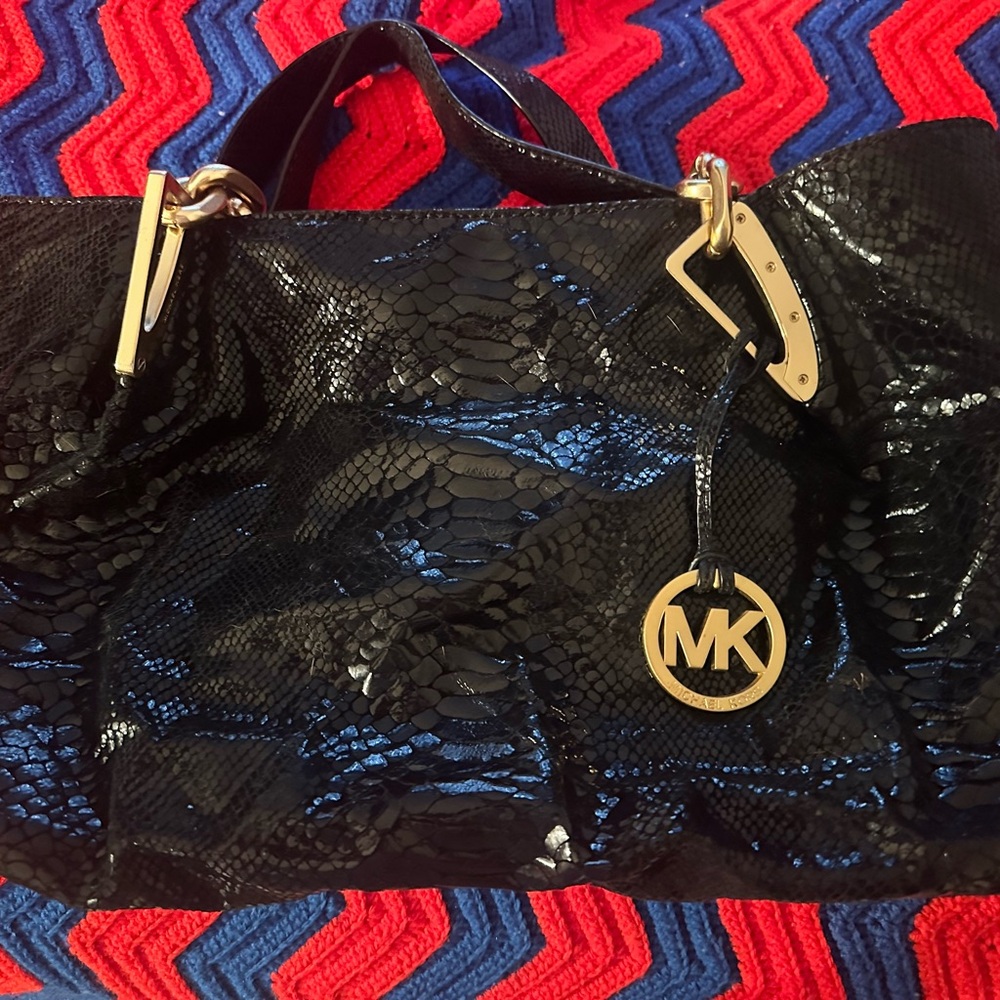 Michael Kors Black Faux Snakeskin Tote